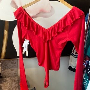 Red frill body suit